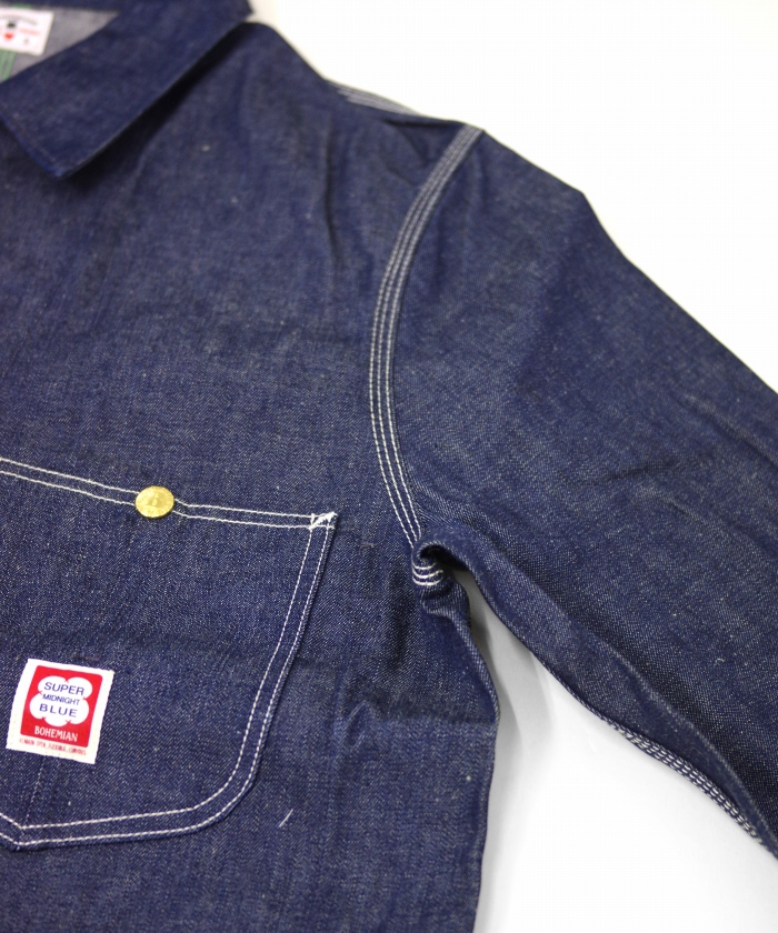 素材のデニムはコットン75%/ヘンプ25%<br>bohemiansオリジナルデニム<br>やや軽めでやわらかく、ヘンプ混ならではの色落ち<br>素材の表情を楽しみです