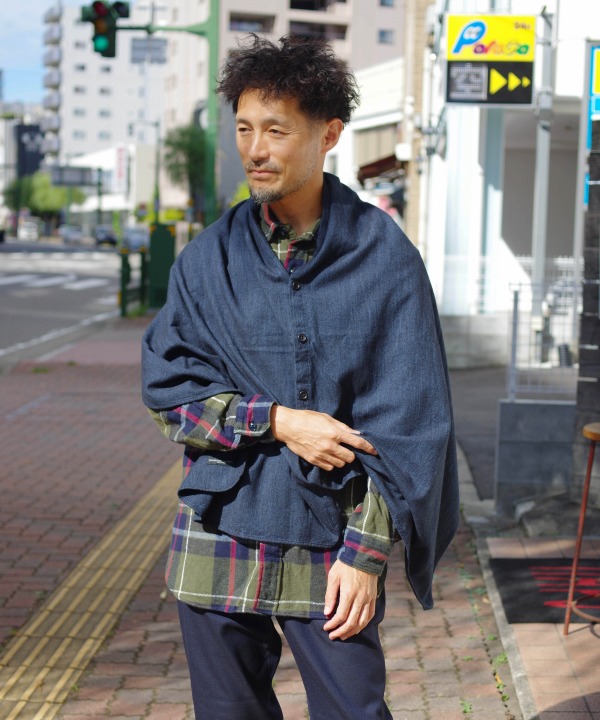 エンジニアド ガーメンツ/Engineered Garments　Button Shawl - Navy Melange Cotton Flannel