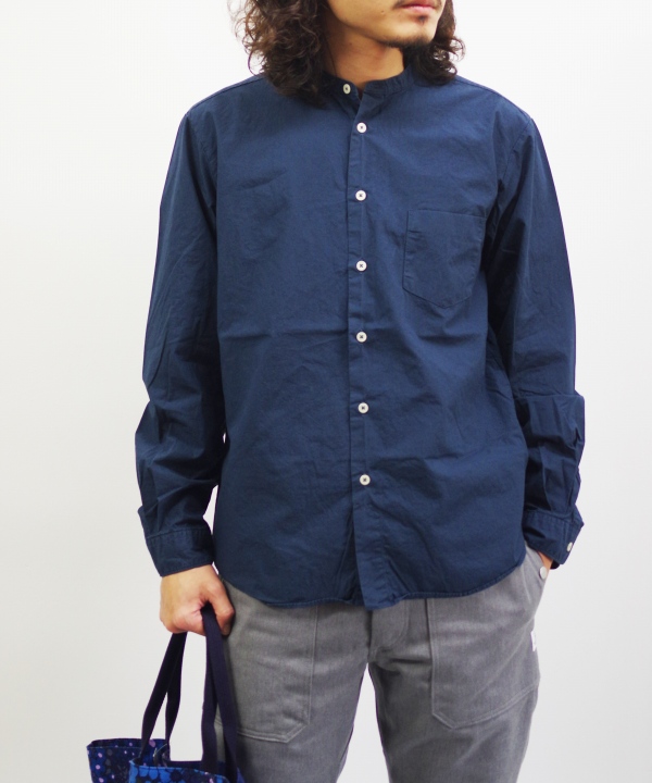 ネイビー Manual Alphabet/マニュアルアルファベット LOOSE FIT BAND COLLAR SHT
