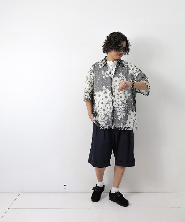 Floral Mesh Zip Polo メンズ レディース NOMARHYTHM TEXTILE (ノーマリズムテキスタイル) “Floral Mesh