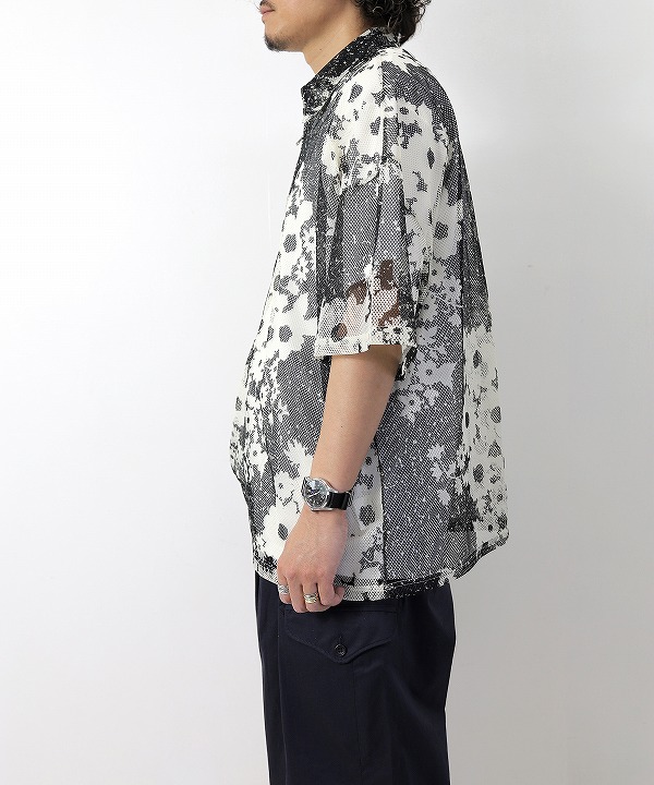 ノーマリズムテキスタイル/NOMARHYTHM TEXTILE Floral Mesh Zip Polo