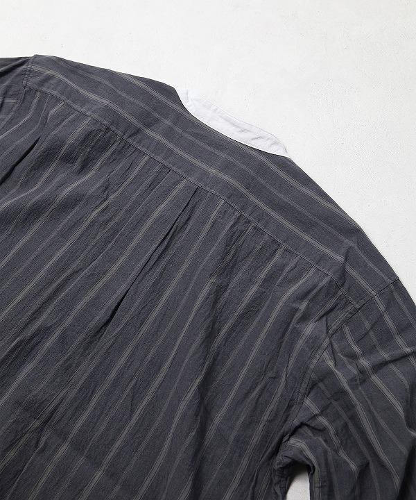 リネン/RINEN 40/1 オーガニックストライプ クレリックスタンドカラー