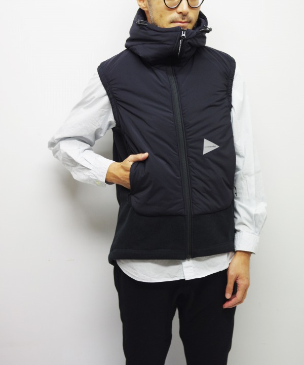 and wander 19AW Twill Fleece Vest-Navy/3